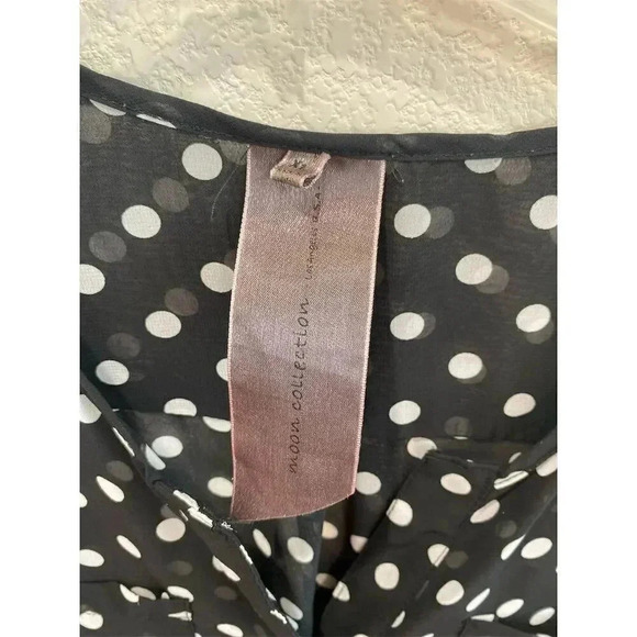 Moon Collection Women's 1X Sheer Black Polka Dot High Low Blouse - Picture 2 of 5